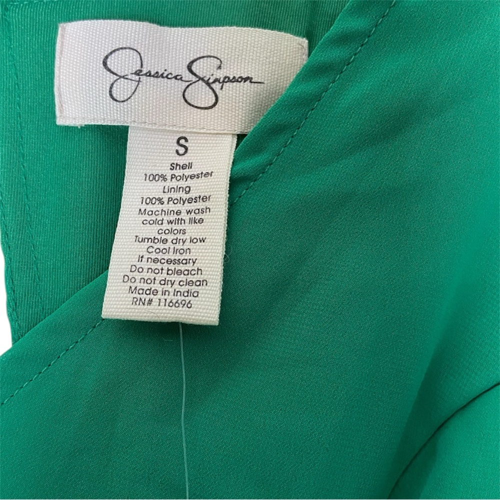 Jessica Simpson Emerald Green Pleated Tie Waist Mini Dress NWT - Picture 3 of 3